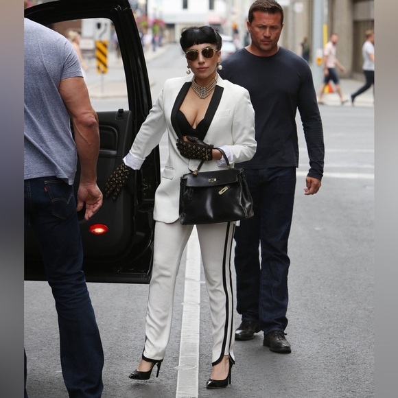 EACH OTHER PARIS Cream White Black Stripe Wool Trouser Pants - Picture 2 of 11